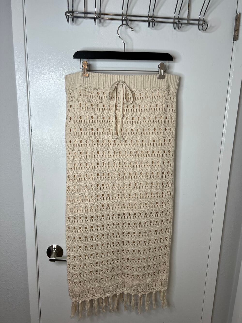 SO Goods for Life Women's Natural Crochet Fringe Maxi Pencil Skirt ~ Size XL